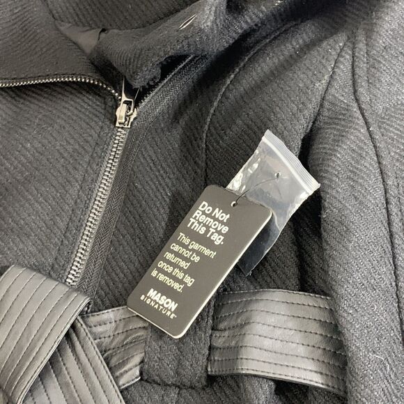 Mason Signature NWT Long Winter Coat Black Fur Collar Womens M - Picture 9 of 9